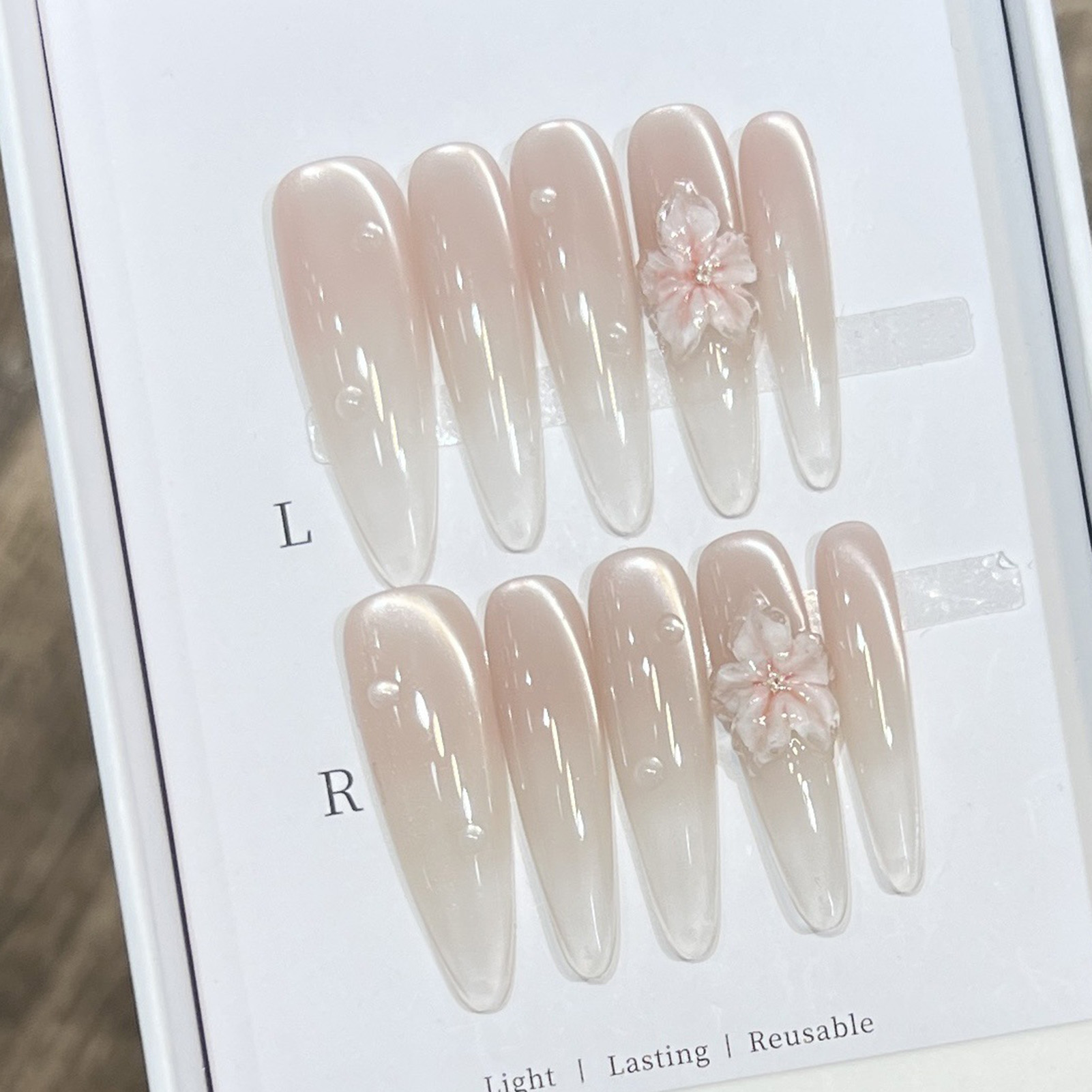10pcs Long Almond Fake Nails T - Pressed Flower Art 评论和价格